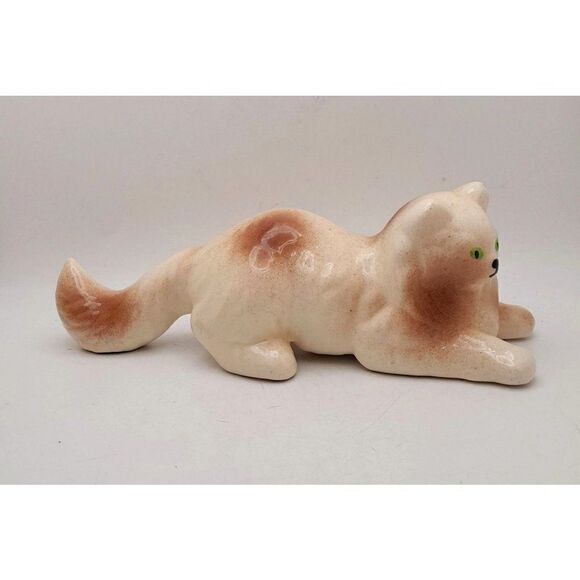 VTG Large Green Eyed Ceramic Cat Figurine - SCUFFED EAR - Nita's Ceramics Ozarks - Picture 2 of 6